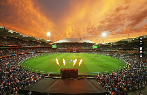 Stunning sunset in Adelaide at the Cricket World Cup Stadium Wallpaper, Night Wallpaper, World Cup Match, India Win, Cricket Wallpapers, Icc Cricket, 17 December, Sports Marketing, Cricket Match