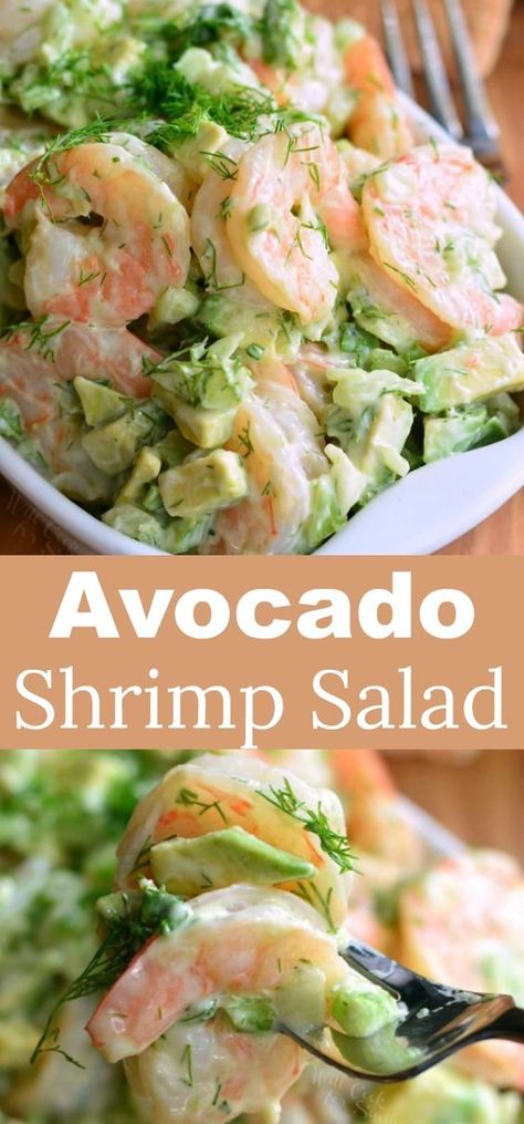 The BEST Avocado Cold Shrimp Salad. This shrimp salad is made with delicious boiled shrimp, fresh avocado, fresh dill week, green onions, and some celery for added crunch. #shimp #salad #summerrecipes #easyrecipe Cold Shrimp, Boiled Shrimp, Sea Food Salad Recipes, Shrimp Avocado Salad, Shrimp Salad Recipes, Avocado Salad Recipes, Shrimp Avocado, Fresh Avocado, Shrimp Recipes Easy