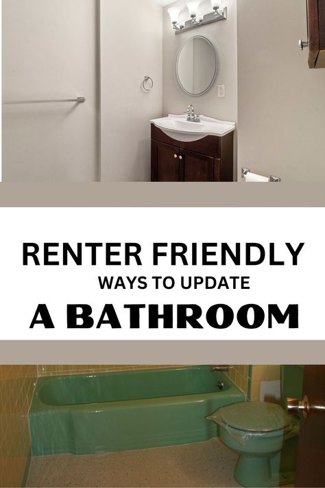 Rental Mirror Makeover, Rental Bathroom Mirror Makeover, Rental Shower Makeover, Renter Friendly Tub Makeover, Ugly Bathroom Makeover Rental, Small Bathroom Ideas Renter Friendly, Renter Friendly Bathroom Makeover, Ugly Bathroom Makeover, Old Bathroom Makeover