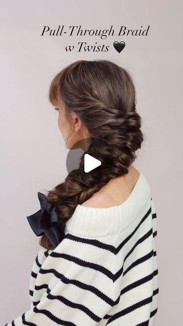 Jackie Wyers on Instagram: "How To: Faux French Braid w/ Twists🖤

Here’s how to create a faux french braid with layered twists using rubber bands, followed by a pull-through (or dragon braid) with added twists for volume!

I styled it with clip-in bangs, striped Off Shoulder Sweater from @shopweworewhat @revolve along with a bold red lip for a Parisian vibe 💋

This ponytail braid is perfect for fall and the holiday season coming up, and it would make a cute Thanksgiving hairstyle too! Save to try and tag me if you do! xo

#pullthroughbraid #dragonbraid #fauxbraid #fallhairstyle #howto #fauxfrenchbraid #hairtutorial #ponytailbraid #holidayhair #brunette" French Twist With Bangs, Layered Twists, Hair Styles For 4c Hair, Styles For 4c Hair, Thanksgiving Hairstyle, Short Pixie Bob Haircuts, Jackie Wyers, Dragon Braid, Thanksgiving Hairstyles