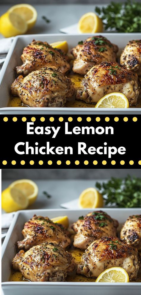 This easy Lemon Chicken recipe highlights the bright flavors of lemon and herbs. Cooked to perfection, it’s a delightful option for a healthy meal that the whole family will love. Lemon Chicken Dutch Oven, Chicken Thigh Recipes Lemon Pepper, Lemon Chicken And Potatoes In Oven, Lemon Savory Recipes, Chicken Pieces Recipes, Lemon Chicken Breast Recipes, Easy Lemon Chicken Recipe, Easy Lemon Chicken, Baked Lemon Chicken