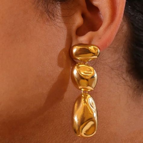 Stainless Steel Earrings Chunky Gold Jewellery, Melting Gold, Chunky Gold Earrings, Chunky Gold Jewelry, Chunky Jewellery, Red Silk Dress, Jewellery For Women, Chunky Earrings, Gold Statement Earrings