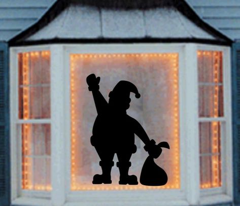 Christmas Window Silhouettes, Outdoor Santa, Christmas Decals, Silhouette Christmas, Unique Christmas Trees, Christmas Tree Inspiration, Cardboard Cutouts, Santa Clause, Christmas Window