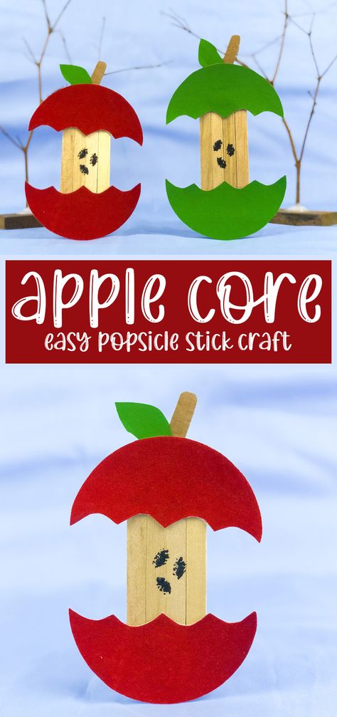 Popsicle Stick Apple Craft, Apple Core Crafts Preschool, Apple Core Craft, Crafts For Kids With Popsicle Sticks, Apple Crafts For Adults, Easy Apple Crafts, Paper Apple Craft, Two Year Old Room, Popsicle Sticks Crafts