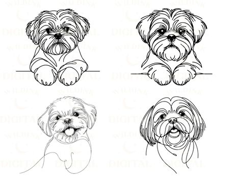 Tatoo Dog, Dog Caricature, Puppy Tattoo, Digital Line Art, Animal Illustration Kids, Dog Line Drawing, Perro Shih Tzu, Line Art Minimalist, Dog Line Art