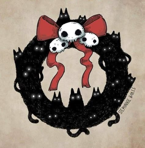 Goth Christmas Card Ideas, Goth Christmas Card, Spooky Christmas Art, Emo Christmas Aesthetic, Christmas Dark Aesthetic, Spooky Christmas Aesthetic, Creepy Christmas Art, Creepy Cute Christmas, Christmas Horror Art