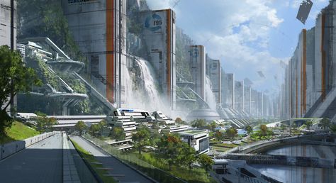 sci fi design, enviromnent concept art, concept art, sci-fi Canyon City, Sci Fi Building, Sci Fi Architecture, Sci Fi Landscape, Future Buildings, Sci Fi City, Sci Fi Environment, Games Design, Landscape Concept