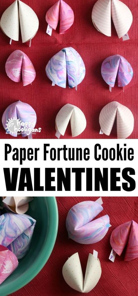 Paper Fortune Cookies are so easy to make, and the perfect last-minute Valentines craft for kids! They can give them to their friends and classmates instead of traditional Valentines cards! #HappyHooligans #KidsCrafts #CraftsForKids #ValentinesCrafts #PaperCrafts Paper Fortune Cookies, Valentines Paper, Saint Valentin Diy, Quotes Valentines Day, Easy Valentine Crafts, Valentinstag Party, Valentine's Day Crafts For Kids, Valentine Gifts For Kids, Fortune Cookies