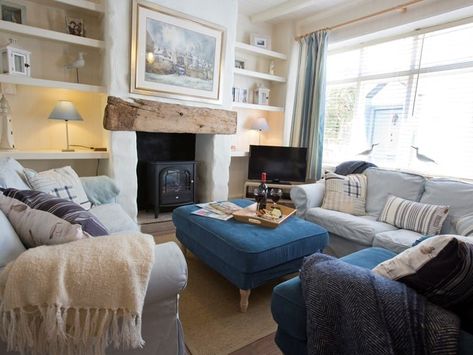 Seaside Holiday Home Decor, Fisherman’s Cottage Interior, Tiny Cottage Living Room, Seaside Lounge, Seaside Cottage Interior, Yorkshire Cottage, Seaside Cottage Decor, Fisherman's Cottage, Cottages Interiors