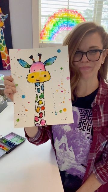 Art Ideas For First Grade, Giraffe Art Project, Easy 1st Grade Art Projects, Direct Drawing For Kids, Elementary Spring Art Projects, Andrea Nelson Art Watercolor, Watercolor Kindergarten, Goth Glue, Kindergarden Art