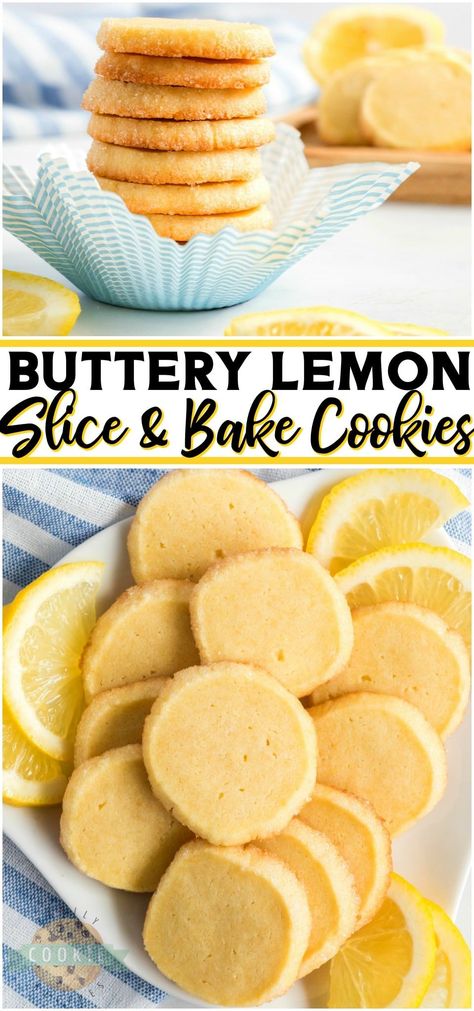 Easy Freezer Cookies, Lemon Butter Shortbread Cookies, Lemon Ice Box Cookies, Lemon Cheesecake Cookies, Press Cookies, Delicate Desserts, Slice And Bake Cookies, Freezer Cookies, Buttery Cookie