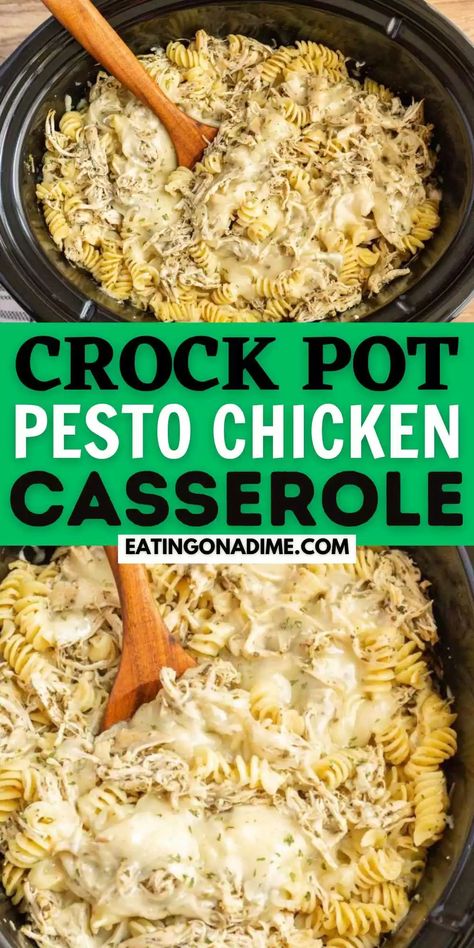 Crock Pot Pesto Chicken, Crockpot Pesto Chicken, Easy Pesto Chicken, The Cooking Jar, Pesto Pasta Recipes Chicken, Easy Veggie Side Dish, Basil Pesto Chicken, Casserole Bake, Chicken Pasta Casserole