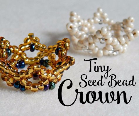 I made this tiny seed bead crown a few weeks ago when Queen Elizabeth II became the longest reigning British monarch! Being a Brit, I felt the need to commemorate this special occasion, so came up with this little beaded crown, that can either be used just as decoration but will also work as a really cute ring. It's just an excuse to make a tiny hat really :D Bead Weaving Ideas, Beaded Felt Earrings Tutorials, Bead Shamrock, Bead Snowflakes, Bead Crown, Simple Beaded Necklaces, Beaded Bow, Beaded Star, Jewellery Diy