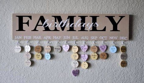 Love this idea for families, friends, church.  My grandma always had something similar on the wall to keep up with the monthly b-day cards. Family Birthdays Sign, Family Birthday Calendar, Family Birthday Board, Birthday Reminder, Birthday Wall, Family Calendar, Birthday Calendar, Chur, Family Sign