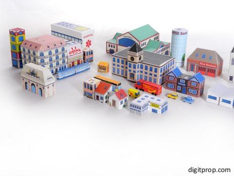 Micro city | Digitprop - Paper design Paper City Printable, Paper Models House, Paper Toy Printable, Papercraft Download, Cardboard Toys, House Template, Paper City, Paper Toy, Paper Model