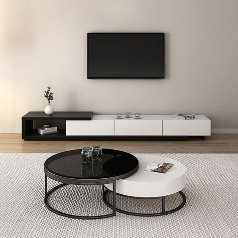 Black And White Tv Unit, Table Tv Modern, Black Tv Stand Living Room Decor, Tv Table Living Room, Black And White Tv Stand, Mdf Tv Stand, Modern Tv Stand Living Rooms, Tv Stands Modern, Modern Tv Unit Designs