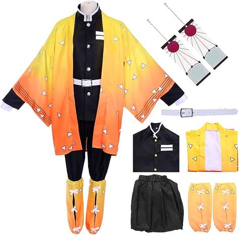 90% Polyester Zipper closure Hand Wash Only 【Zenitsu Cosplay Costume】Our Agatsuma Zenitsu cosplay include 1* yellow kimono, 1* black cloak jacket, 1* waist belt, 1* black pant, 2* leg wraps, 2* earrings, a total of 8 pieces 【High Material】Zenitsu costumes are made of high-quality uniform Polyester fabric, not fade, not easy to pilling, soft and breathable, very comfortable to wear, perfect sewing, it can be hand wash Zenitsu Kimono, Zenitsu Cosplay, Cloak Outfit, Kimono Cosplay, Nezuko Cosplay, Kimono Outfit, Anime Cosplay Costumes, Halloween Costume Outfits, 2 Earrings