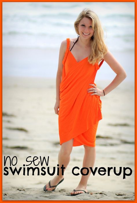 watch out for the woestmans: No Sew Easy Swimsuit Cover Up Tutorial DIY Diy Swimsuit Cover Up No Sew, Diy Beach Cover Up, Diy Swimsuit, Swimsuit Wrap, Diy Clothes Refashion, Quick Diy, Bathing Suit Cover Up, Summer Diy, No Sew