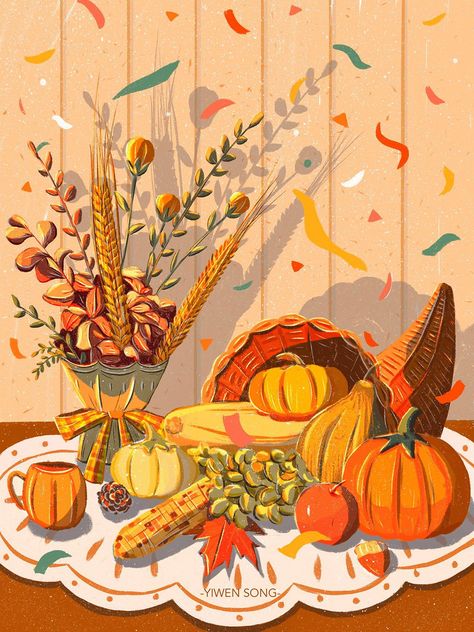 Thanksgiving Artwork, Thanks Giving Illustrations, Gratitude Illustration Art, Thanksgiving Illustration Art, Thanksgiving Character Design, Thanksgiving Posters, Thanksgiving Art Painting, Thanksgiving Fashion Illustration, Thanksgiving Day Illustration Art