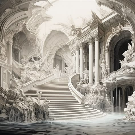 Greek Mythology Architecture, Piranesi Fanart, Piranesi Book, Castle House Design, Fantasy Castle, Dark Places, Fantasy City, Greek Art, Fantasy Places