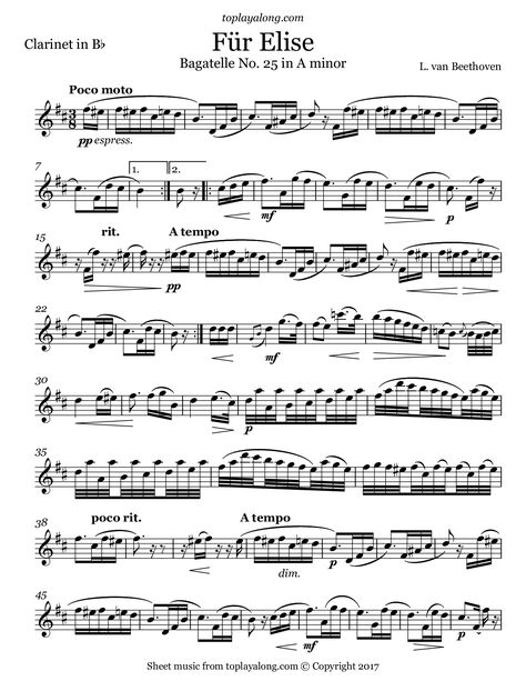 Beethoven - Beethoven – Für Elise Beethoven Sheet Music, Flute Sheet Music Classical, Free Clarinet Sheet Music, Fur Elise Sheet Music, Alto Saxophone Music, Free Flute Sheet Music, Sheet Music Flute, Alto Sax Sheet Music, Free Violin Sheet Music