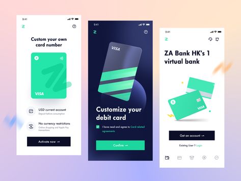 ZA Bank - Virtual bank - Debit card by Ben for RaDesign on Dribbble Debit Card Design, Plant App, Card Ui, Credit Card App, Virtual Card, Mobile App Design Inspiration, Finance App, Banking App, App Design Inspiration