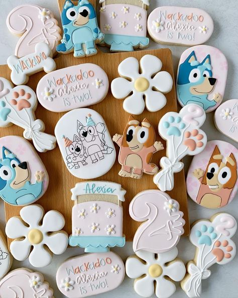 Esther C (@sweetlybakedforyou) • Instagram photos and videos Bluey Birthday Cookies For Girl, Bluey Cookies, Fondant Biscuits, Fiesta Bluey, 2nd Birthday Party For Girl, Bluey Party, Bluey Birthday, 2nd Birthday Party Themes, First Birthday Party Themes