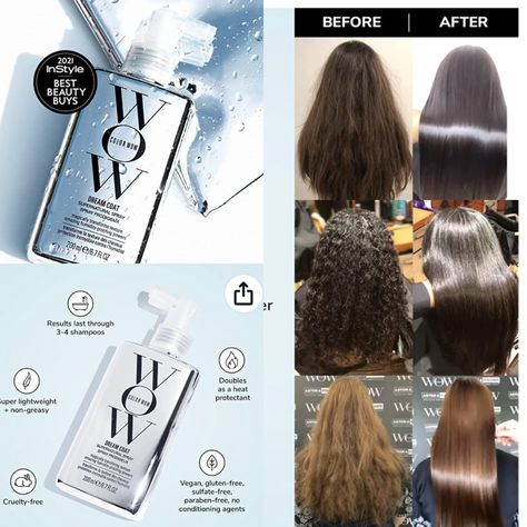 Hair, shiny hair, sleek hair, Brazilian blow dry hair, dark hair, blond hair, thick hair, long hairstyles Wow Spray Hair, Shiny Hair Products, Brazilian Blow Dry, Hair Products For Straight Hair, Color Wow Dream Coat, Anti Frizz Spray, Glow Up Guide, Pressed Natural Hair, 4c Hair Care