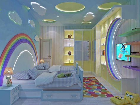 Kids Room Interior Design, Kids Bedroom Designs, Kids Bedroom Design, Cute Bedroom Ideas, Kids Interior Room, Girl Bedroom Designs, Rainbow Theme, Bedroom Furniture Design, Kids Interior