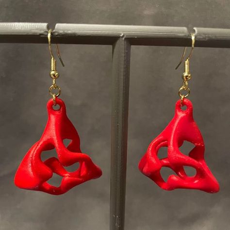 mystic Earrings 3d Printed Red Triangle fantasy earrings fashion look jewelry 3d Wearable Creation 3d Printed Earrings, Red Triangle, Fantasy Earrings, Aesthetic Objects, Wood Resin Jewelry, 3d Jewelry, 3d Printed Jewelry, 3d Printing Projects, Art Earrings