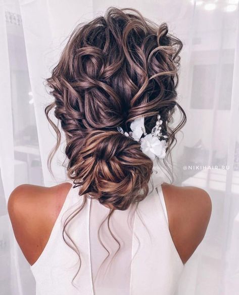 Wavy Bridal Updo, Grad Hairstyles For Long Hair Updo, Curled Hair Updo Wedding, Wedding Hair For Thick Curly Hair, Up Do’s For Long Hair, Updo Curly Hair Wedding, Long Wavy Updo Hairstyles, Bridesmaid Hair Long Updo, Bridal Updo For Thick Long Hair