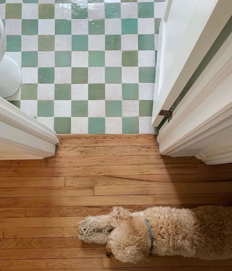 Checkerboard Tile, Zia Tile, Up House, Bathroom Floor Tiles, Bathroom Renos, Tile Installation, Bathroom Floor, House Bathroom, Oak Floors