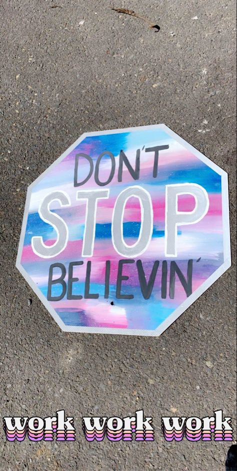 Road Sign Painting Ideas, Painted Stop Sign Ideas, Street Sign Painting Ideas, Stop Sign Aesthetic Room, Painted Road Signs, Painted Street Cones, Painted Stop Sign, Stop Signs Painted, Stop Sign Painting Ideas