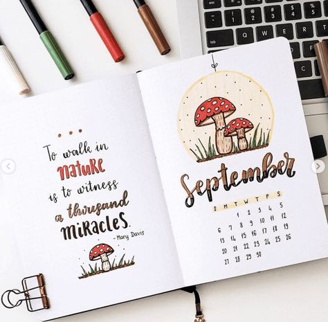 September Bullet Journal Cover Idea Jurnal Bullet Ideas September, Planer Ideas Diy September, September Boulet Journal, September Notebook Ideas, Bujo September Monthly, Planner Ideas September, Bujo Monthly Cover September, September Bujo Cover Page, September Diary Ideas