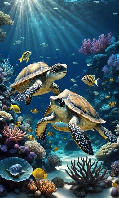 Marine Life Drawing Illustrations, Turtles Wallpaper, Sea Turtle Pictures, Ocean Art Painting, Turtle Wallpaper, Sea Turtle Painting, Turtle Images, Ocean Drawing, Sea Illustration