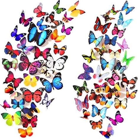 Amazon.com: Heansun 80 PCS 3D Butterfly Wall Decor, 4 Styles Butterfly Wall Decals Removable Mural Stickers Butterfly Decorations for Home Room Bedroom Nursery Decor : Tools & Home Improvement Jungle Theme Wallpaper, Butterfly Museum, Wonderland Bedroom, Mint Bedroom, Butterflies Decor, Mural Stickers, 3d Butterfly Wall Decor, Stickers Butterfly, Toddler Utensils