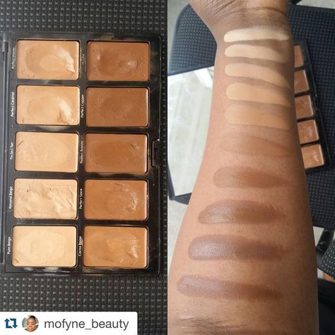 @sachacosmetics has a foundation palette swatched by @mofyne_beauty 😍 Deets below! Do we love? #cocoaswatches #Repost ・・・ This beautiful lady here, the Sacha cosmetics Kamaflauge foundation palette in Medium to dark should be every chocolate beauty's best friend,its made by a Black owned company, sachacosmetics and it works as a foundation,concealer,highlight and contour palette.To be candid it beats even the most popular high ends I have tried,its super pigmented and creamy,and also stays all Ebony Makeup, Makeup Cake, Woc Makeup, Foundation Palette, Highlight And Contour, All Natural Makeup, Makeup Artist Kit, Natural Skin Tone, Beauty Salons