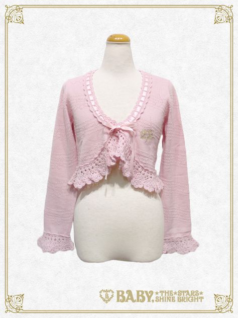 LaLaLa♪ Bolero by Baby, the Stars Shine Bright Y2k Bolero, Crochet Mohair Bolero, Y2k Shrug Crochet, Pink Crochet Bolero, Pink Long Sleeve Fairy Kei Dress, Baby The Stars Shine Bright, Kawaii Crochet, Crochet Fashion Patterns, J Fashion