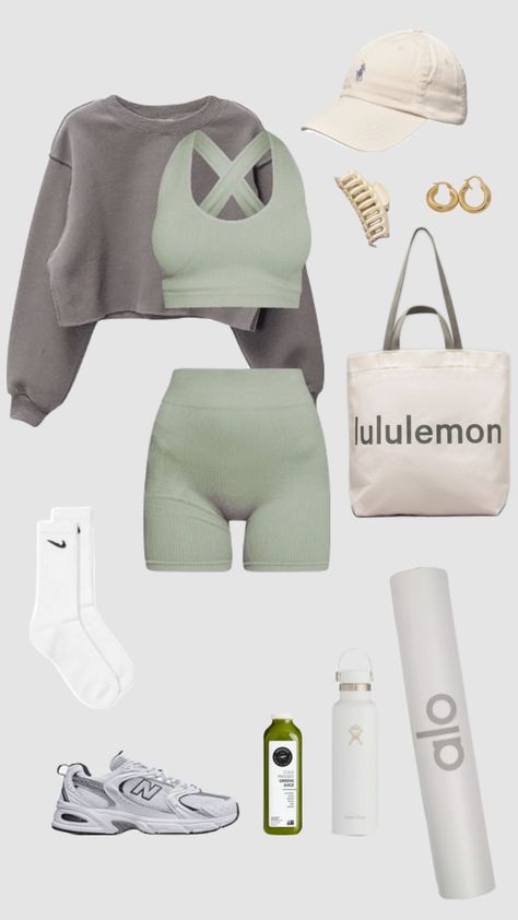 Discover the Perfect Green Workout Set for Yoga & Gym! 💚🧘🏻‍♀️ Elevate your fitness game with this stylish and comfortable activewear ensemble. Whether you're hitting the yoga mat or the gym, this green-themed workout outfit is designed to inspire, motivate, and energize your fitness routine. Find your fitness fashion inspiration today! #outfitinspo #workout #workoutoutfit #greenaesthethic #sports #yoga #fitinspo #inspo #ootd #cleangirl #cleangirlaestethic #alo Yoga Set Aesthetic, Set Workout Clothes, Elegant Workout Clothes, Outfit Inspo With Brand Names, Cute Gym Outfits Summer, Spring Gym Outfits For Women, Gym Outfit Design, Cute Work Out Outfits, Gym Workoutfits Women