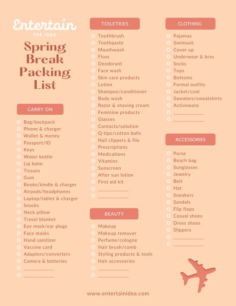 What To Pack For Vacation For A Week Spring Break, College Spring Break Packing List, Spring Travel Packing List, What To Pack For Spring Break In Florida, Destin Florida Packing List, South Carolina Packing List, Spring Break Checklist, Spring Break Necessities, Florida Packing List Carry On Bag