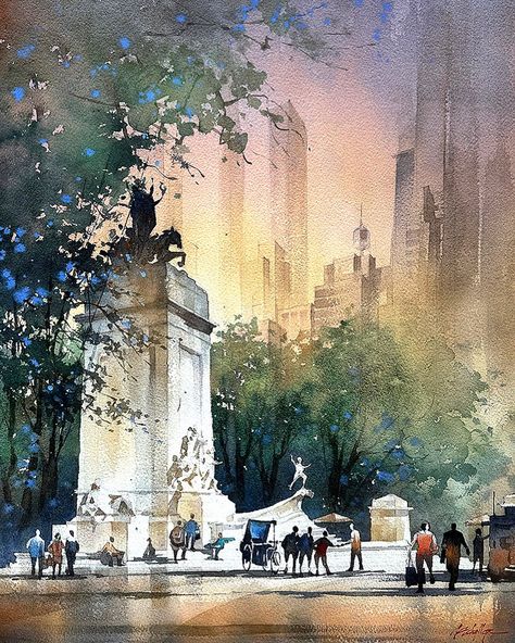 "On the Edges" (NYC) - by Thomas W. Schaller Thomas W Schaller, Thomas Schaller, Art Thomas, Floating City, Watercolor Architecture, Beach Watercolor, Watercolor Landscape Paintings, Plein Air Paintings, Watercolor Wall Art