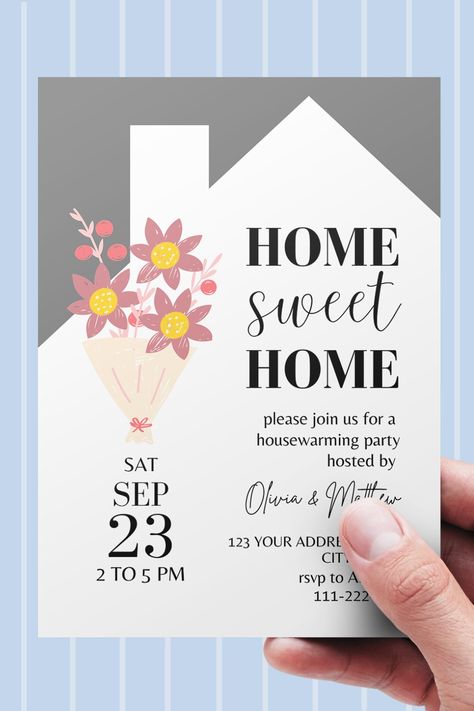 Excited to share the latest addition to my #etsy shop: Housewarming Party Invitation, Floral Bouquet, Home Sweet Home, Editable Printable Digital Housewarming Invite Template https://etsy.me/3vxNQDA #housewarming #invitation Christian House Warming Invitations, Home Opening Invitation Card, Home Invitation Card Design, Housewarming Invitation Cards Template, Home Warming Invitation Card, New Home Invitation Card, House Warming Invitation Ideas, House Warming Invitations Template, House Warming Invitation Card