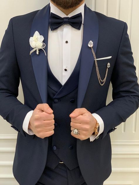 Navy suit groom