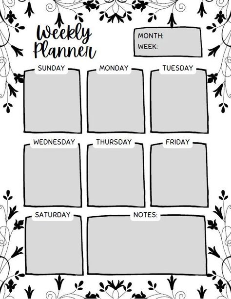 Black and White Swirly Weekly Planner - Etsy Cute Weekly Planner Template, Free Planner Templates, Daily Planner Printables Free, Sticker Note, Free Daily Planner, Study Planner Printable, Remarkable 2, To Do Planner, Mom Schedule