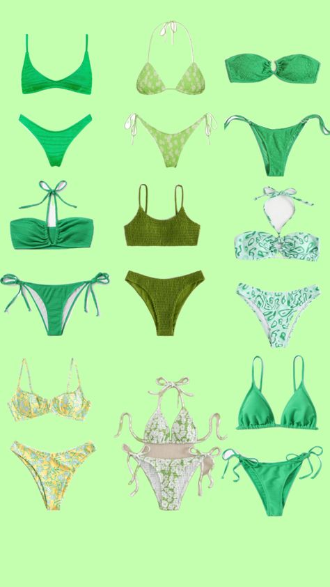 Green bikini #outfitinspo #beauty #nature #vibes #beach #beachgirl #beachday #beachfit #beachaesthetic #beachinspo #swimming #swim #bathingsuit #swimwear #green #greenaesthetic Cute Green Bathing Suits, Green Bathing Suit Aesthetic, Green Swimsuit Aesthetic, Cute Green Swimwear For The Beach, Green Swimwear Aesthetic, Cheap Green Beachy Intimates, Green Tropical Print Beachy Swimwear, Green Bathing Suit, Swimwear Green