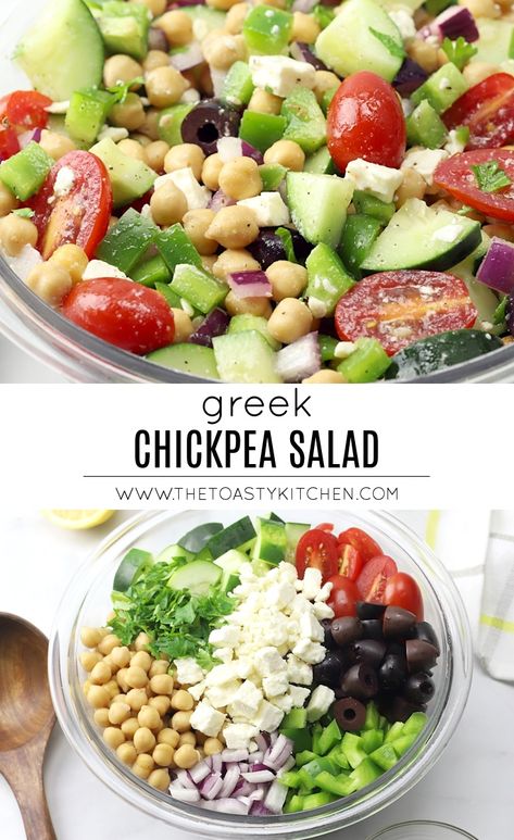 Greek Chickpea Salad by The Toasty Kitchen #chickpea #chickpeasalad #coldsalad #lunchrecipe #sidedish #picnic #summer #recipe #homemade #vinaigrette Healthy Picnic Foods, Summer Fruit Recipes, Healthy Picnic, Greek Chickpea Salad, Greek Chickpeas, Picnic Recipes, Summer Grilling Recipes, Chickpea Recipes, Picnic Food