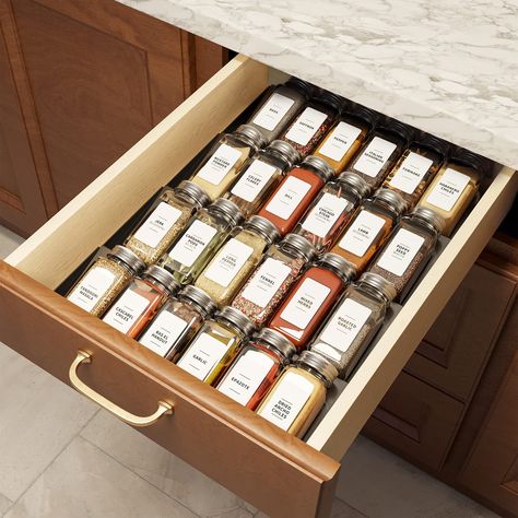 PRICES MAY VARY. Complete Drawer Spice Organizer Set: 1 x Drawer Spice Rack, 24 x Square Empty Glass Spice Jars, 378 Minimalist White Spice labels Large Capacity 4-Tier Tray: Organize all your spices and more throughout your home; Tray will not crack and it is easy to wipe clean 4 Tier Spice Rack: Inclined board design make it easy to locate and quickly grab what you need, comes in strong steel and good finished 24 Spice Jars: Spice jars are made from high-quality durable glass, feature pour or Spice Drawer Organizer, Acrylic Drawer Organizer, Drawer Spice Rack, Spice Tray, Spice Organization Drawer, Seasoning Rack, Kitchen Spice Racks, Spice Drawer, Kitchen Cabinet Drawers