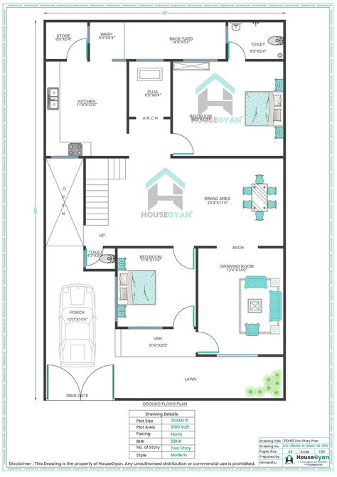 35X60 North Facing 5BHK First Floor House Plan | 2100 Sqft Plot Floor Plan 5bhk House Plan, One Floor House Plans, Price Calculator, Party Logo, House Drawing, Diy Home Repair, Family Living, Maximize Space, Home Loans