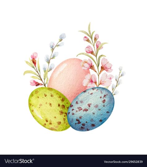 Easter Eggs Clipart, Watercolor Easter Eggs, Easter Vector, Easter Clip Art, Easter Drawings, Easter Paintings, Easter Cards Handmade, Easter Illustration, Spring Floral Wreath