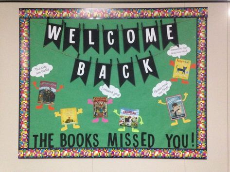 School Library Bulletin Boards, School Library Decor, Christmas Bulletin Boards, School Library Displays, Library Bulletin Board, Reading Bulletin Boards, Library Themes, Elementary School Library, Library Book Displays